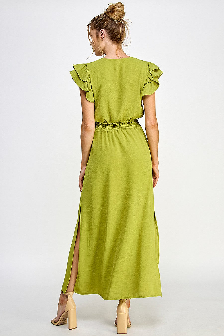Long V Neck Side Slit Maxi Dress