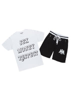 Cain White/Black Graphic T-Shirt Short Set