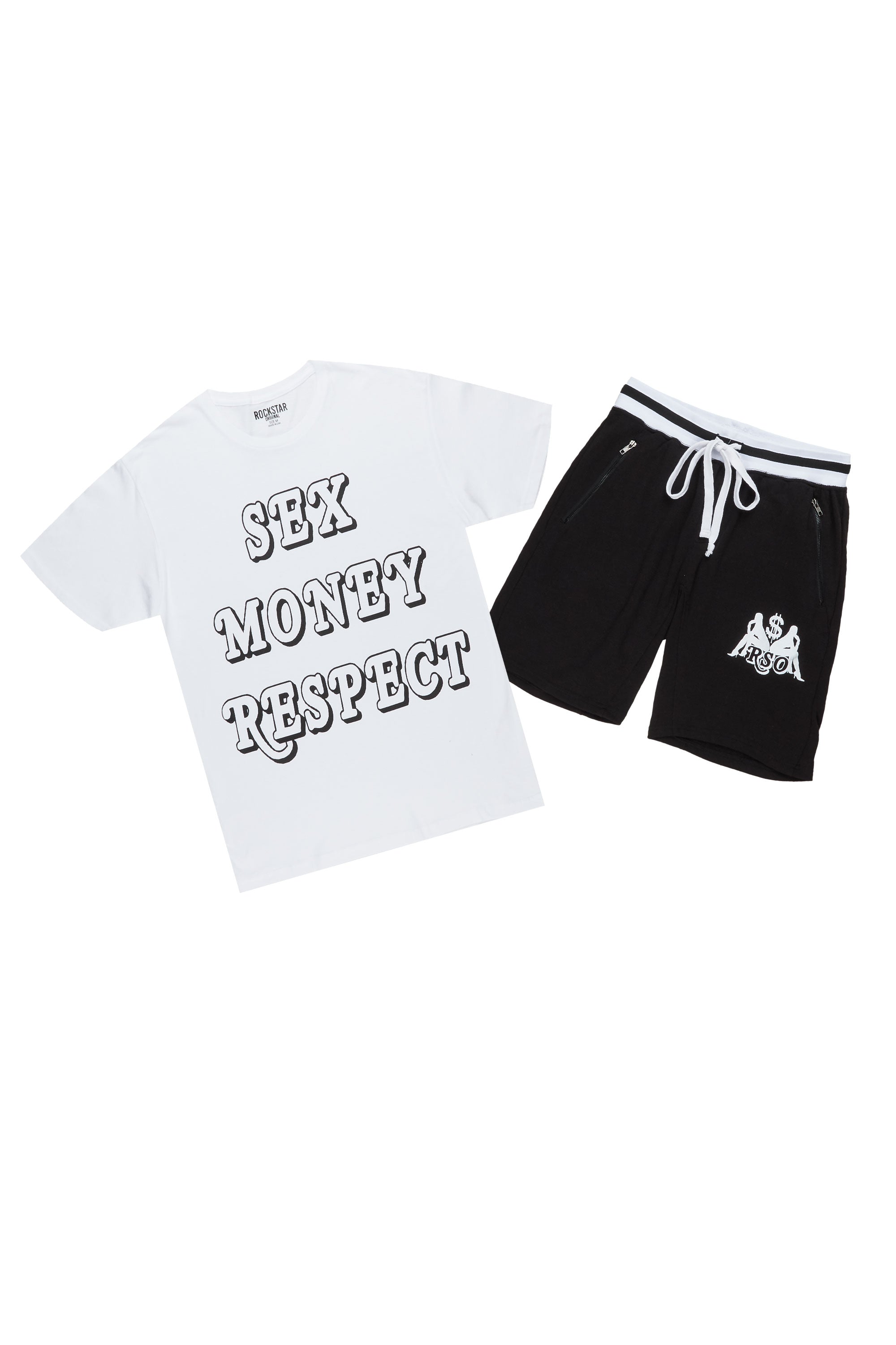 Cain White/Black Graphic T-Shirt Short Set