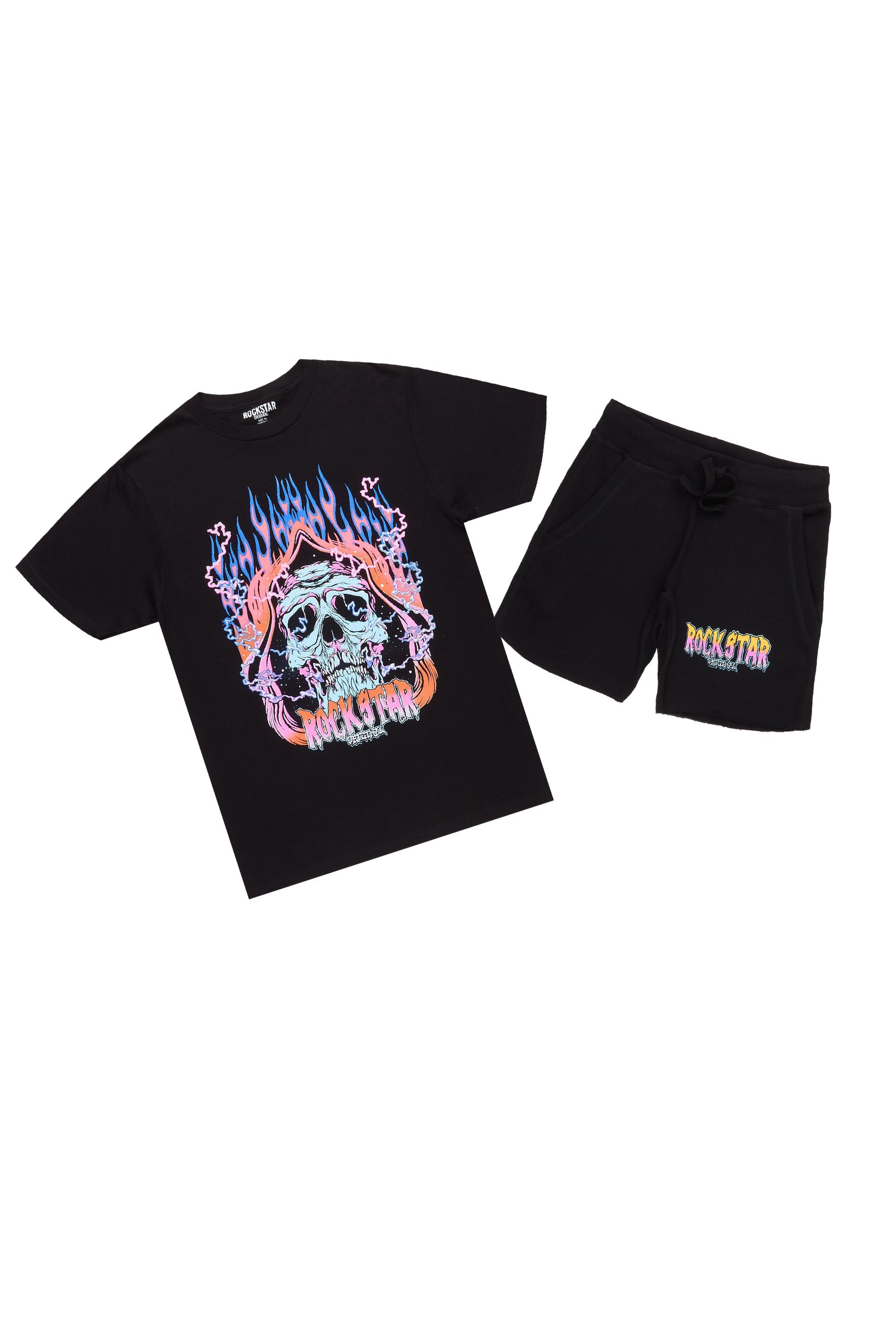 Disstans Black Graphic T-Shirt- Short Set