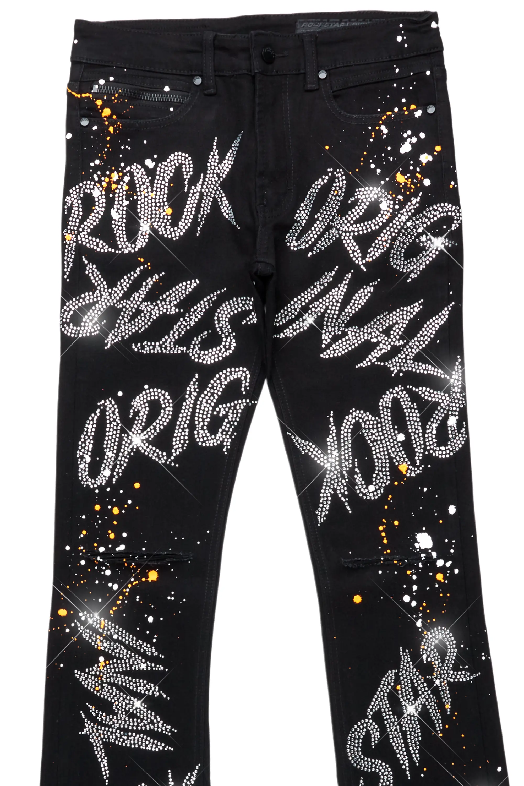 Eren Black/Orange Stacked Flare Jean