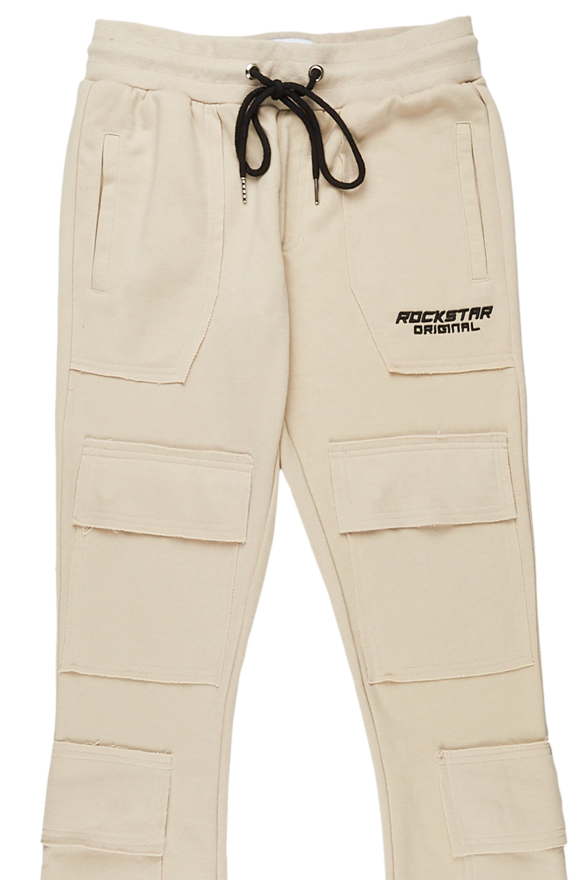 Ezekiel Beige Stacked Flare Pants