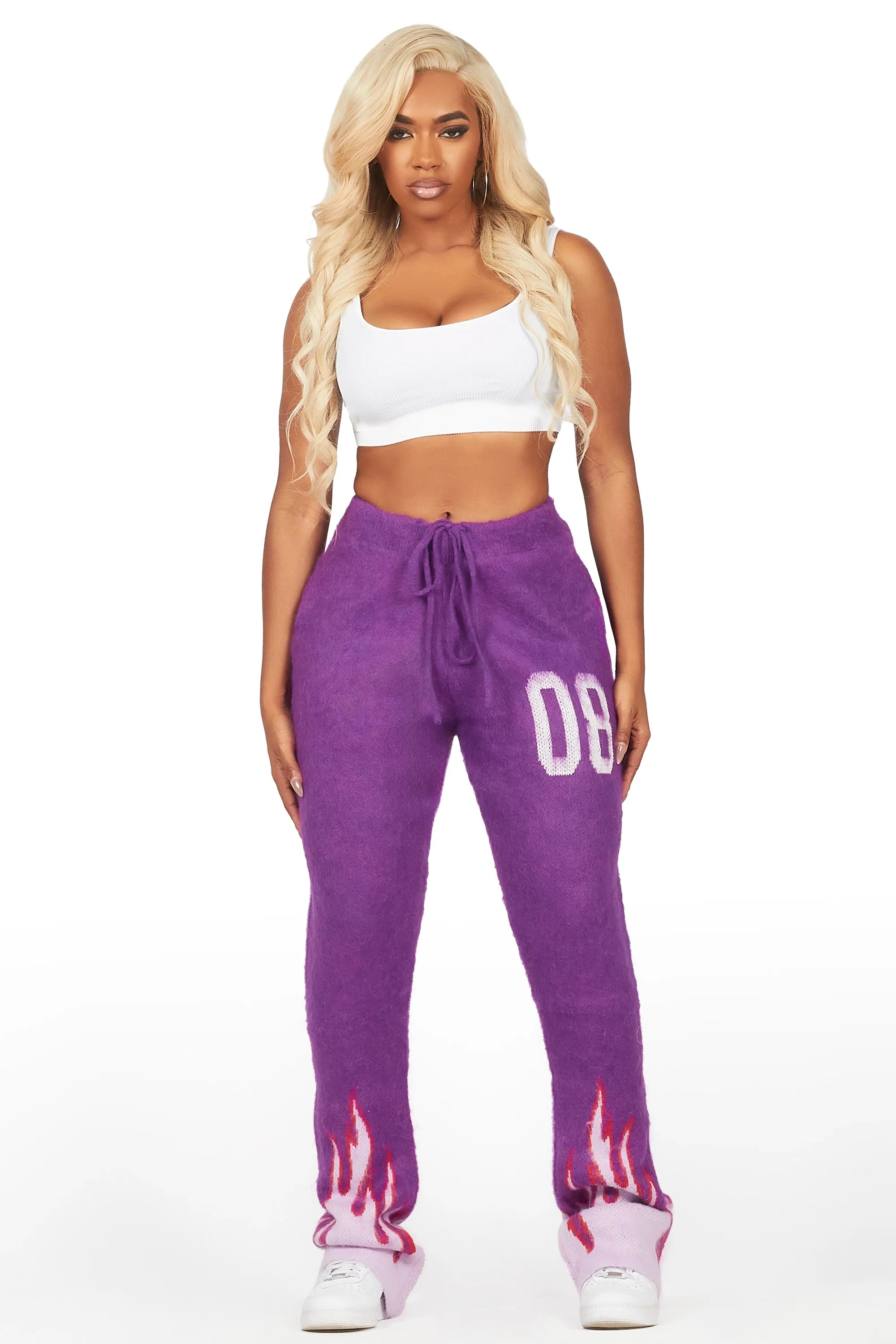 Della Purple Mohair Stacked Track Pant