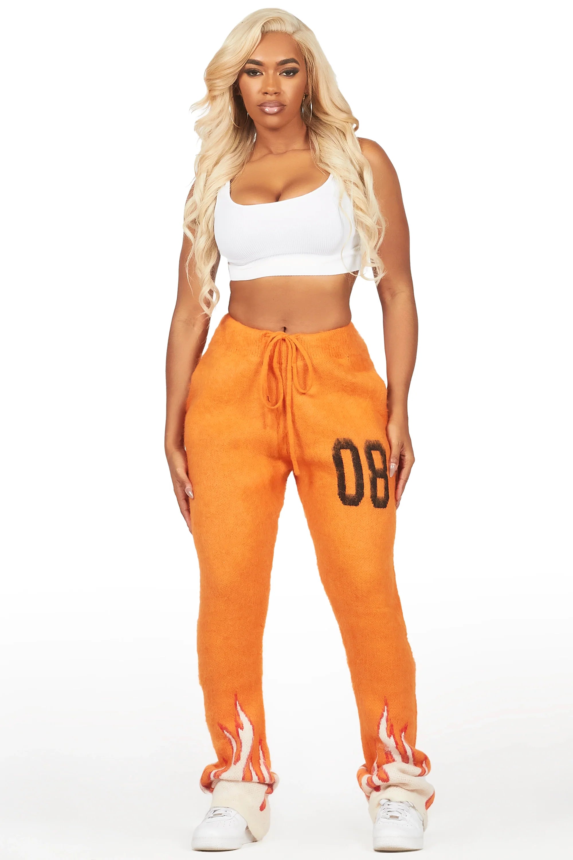 Della Orange Mohair Stacked Track Pant