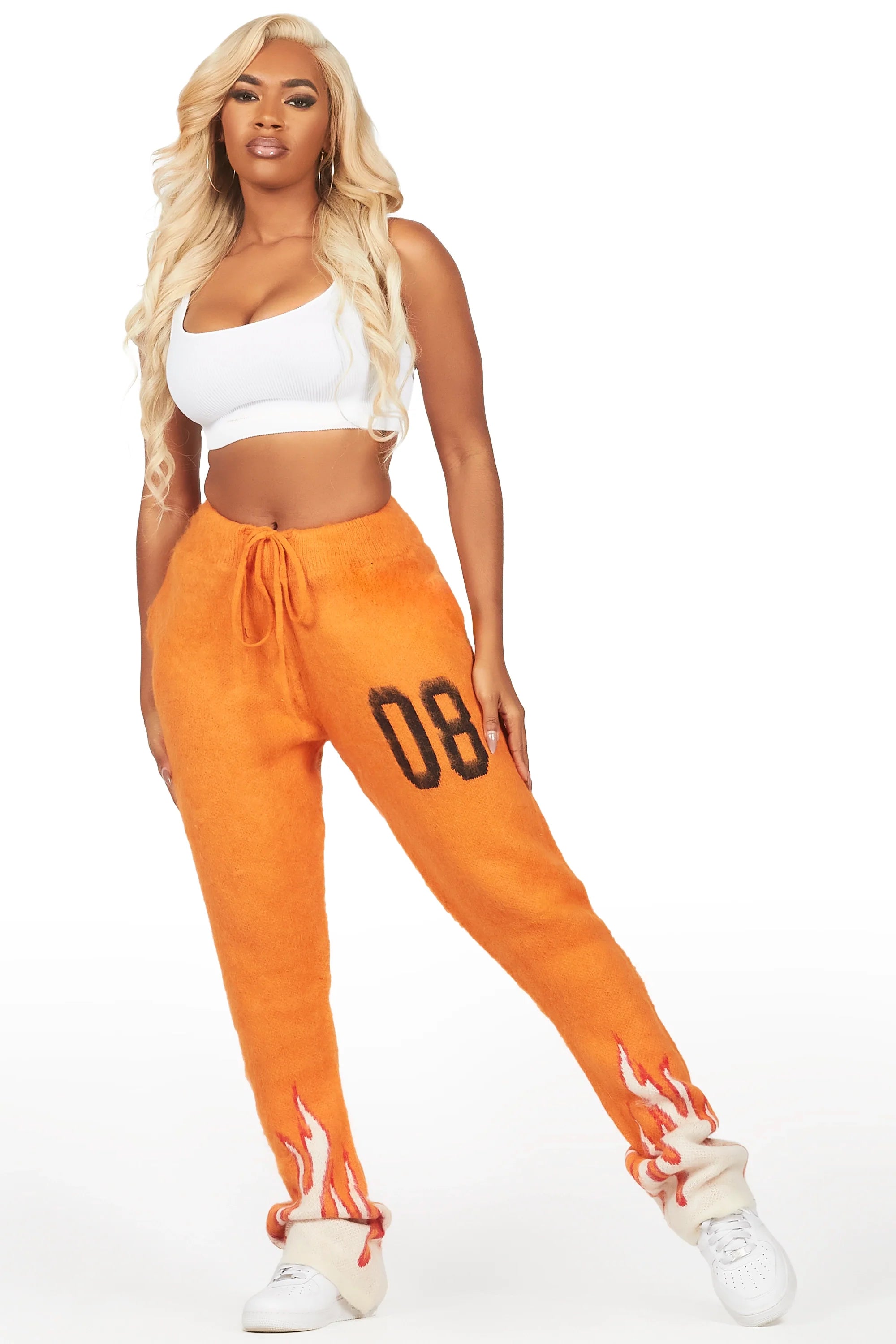 Della Orange Mohair Stacked Track Pant