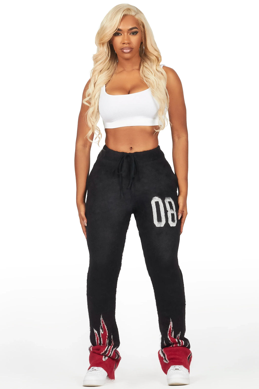 Della Black Mohair Stacked Track Pant