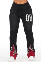 Della Black Mohair Stacked Track Pant