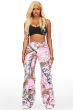 Precious Pink Tree Camo Baggy Stacked Jean