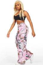 Precious Pink Tree Camo Baggy Stacked Jean