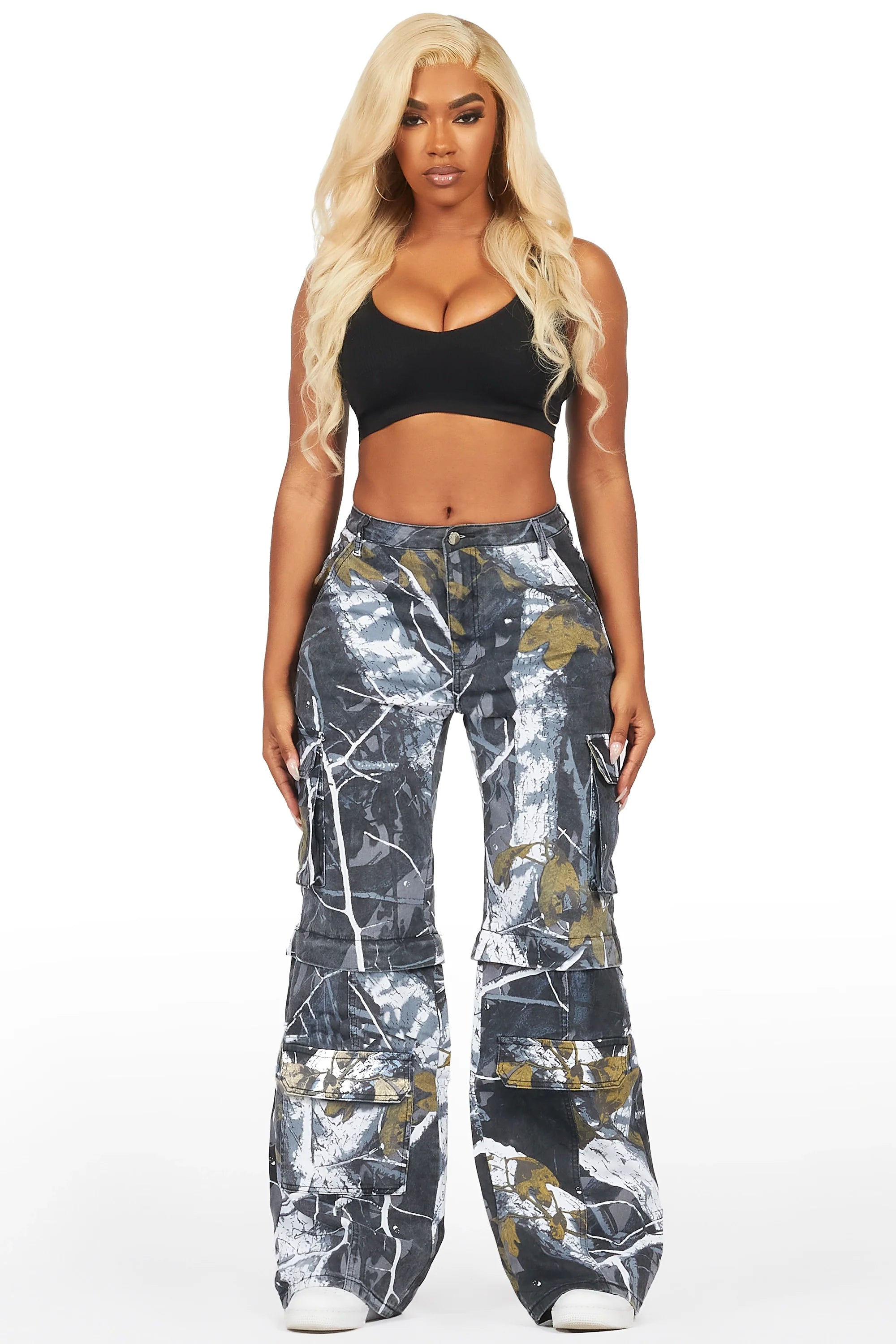 Precious Black Tree Camo Baggy Stacked Jean