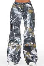 Precious Black Tree Camo Baggy Stacked Jean