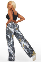 Precious Black Tree Camo Baggy Stacked Jean