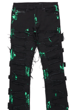 Gideon Black/Green Super Stacked Flare Jean