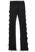 Gideon Black/Green Super Stacked Flare Jean
