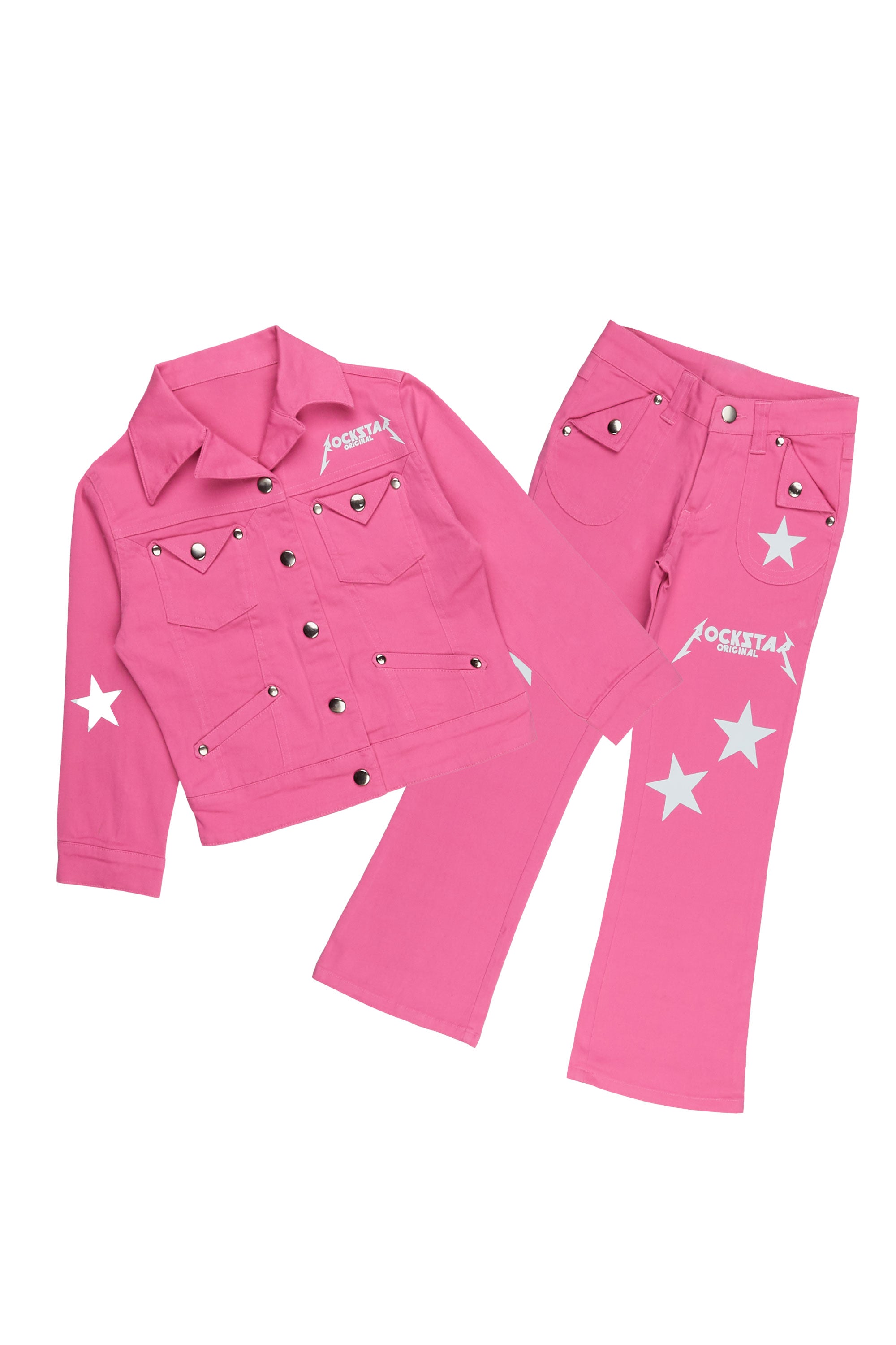 Girls Rhea Fuchsia Denim Jacket/Jean Set
