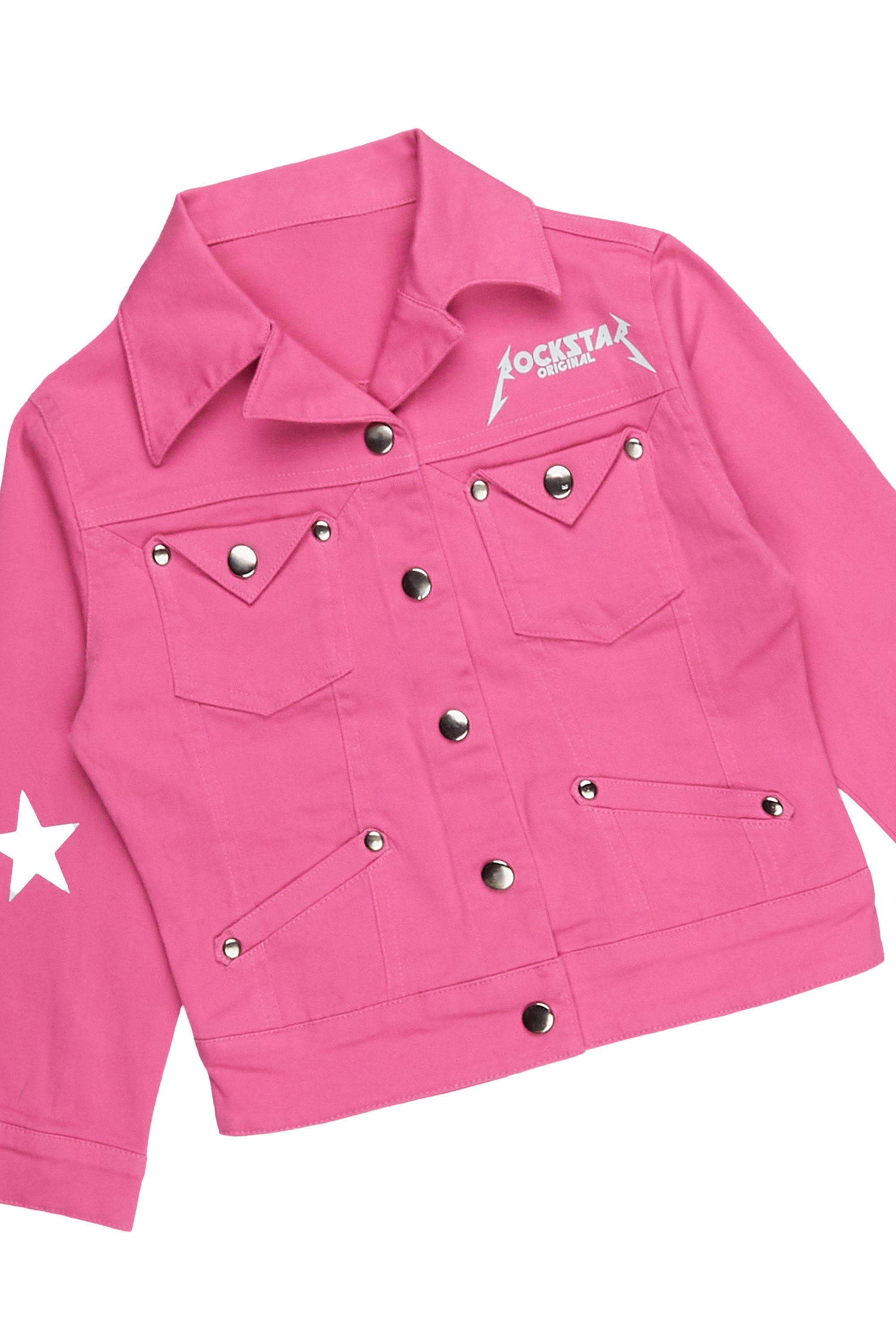 Girls Rhea Fuchsia Denim Jacket/Jean Set