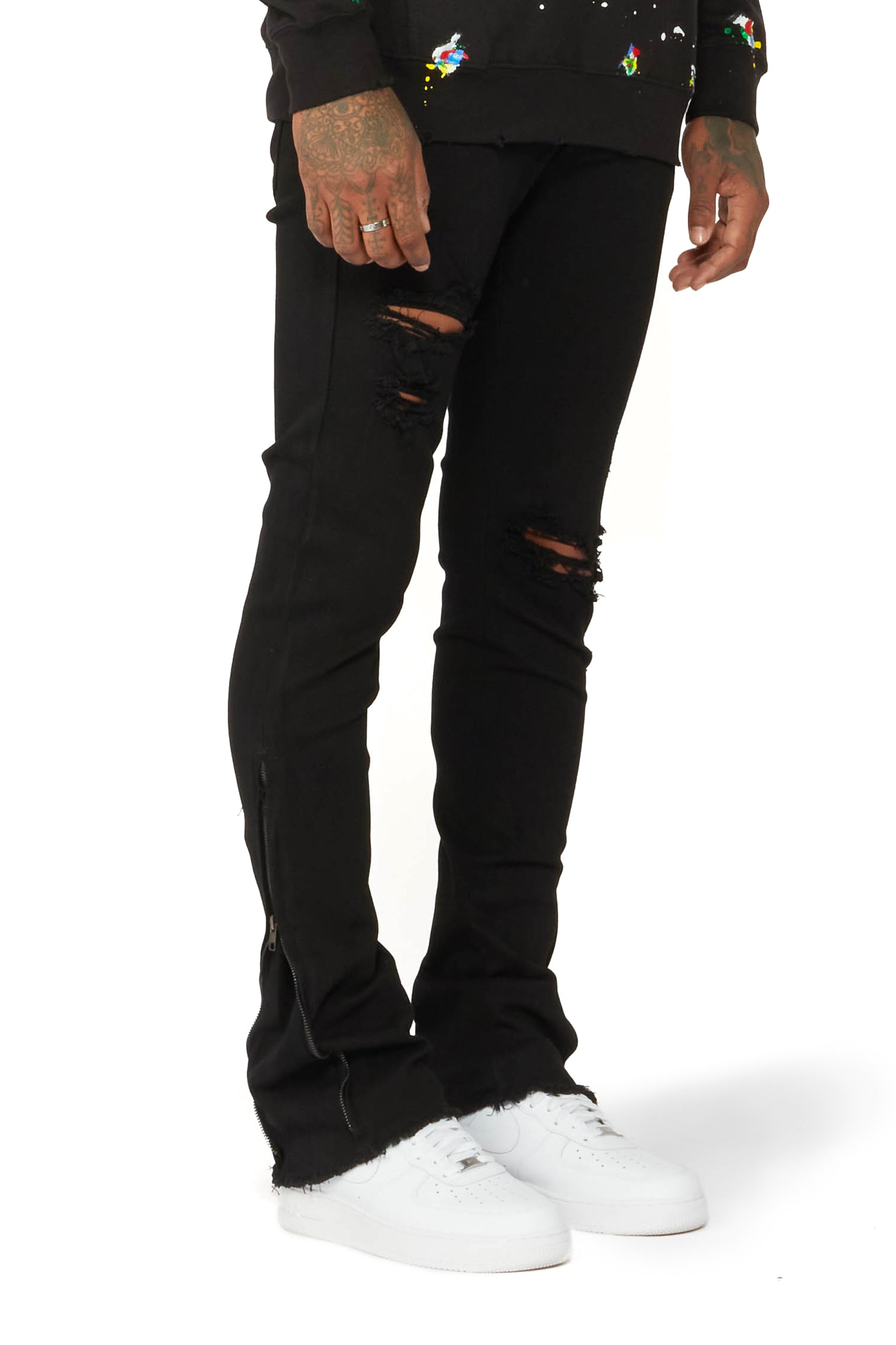 Ferg Black Stacked Flare Jean