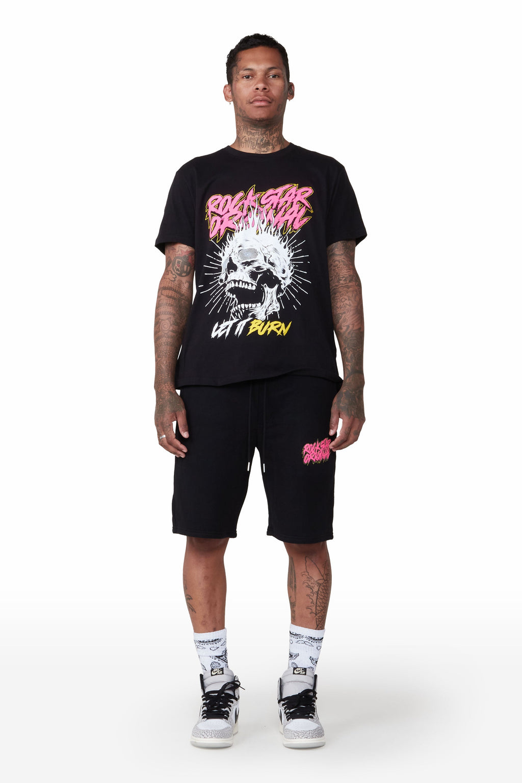Zev Black Graphic T-Shirt Short Set