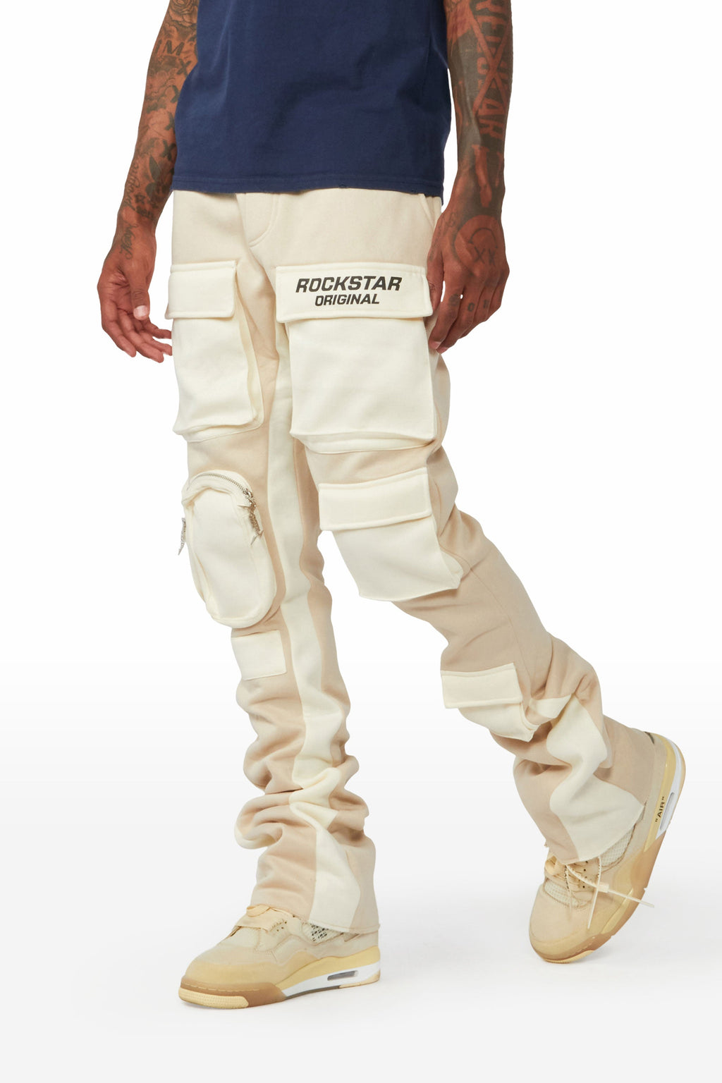 Noriko Beige/Ivory Stacked Flare Track Pant