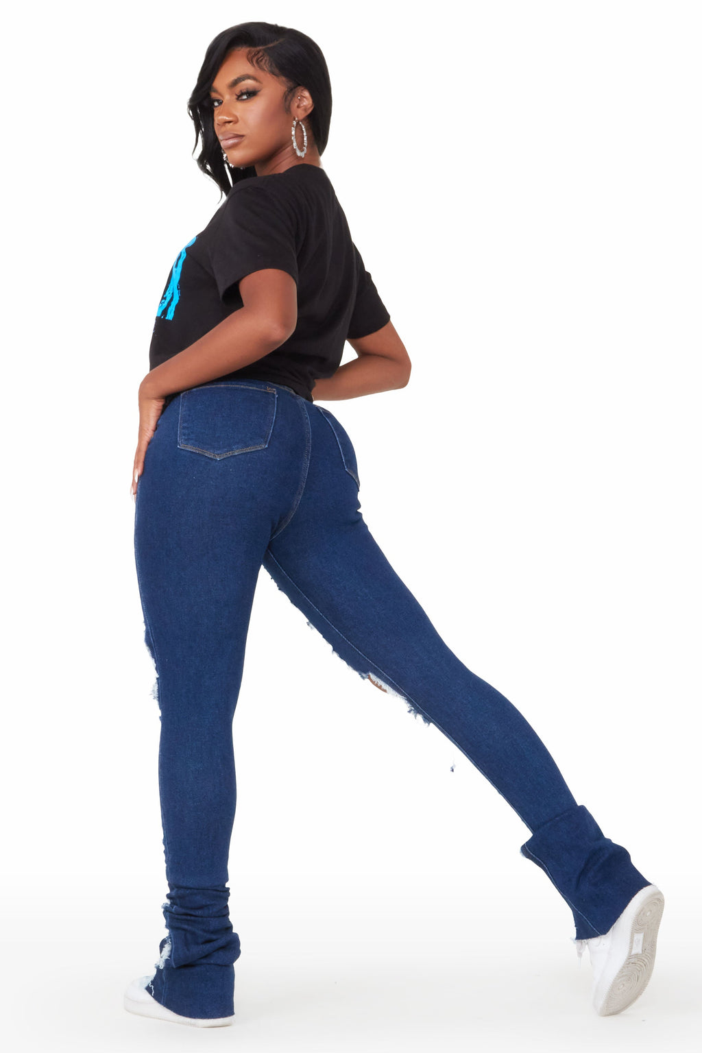 Valerie Dark Wash Distressed Super Stacked Jean