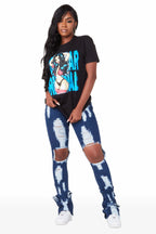 Valerie Dark Wash Distressed Super Stacked Jean