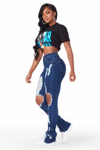 Valerie Dark Wash Distressed Super Stacked Jean