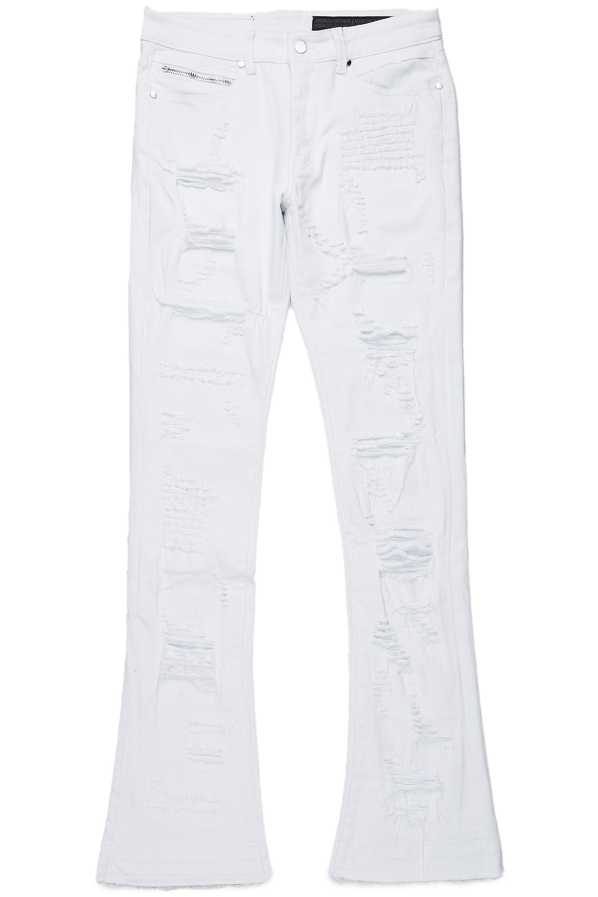 Holibert White Stacked Flare Jean