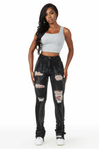 Isha Black Distressed Super Stacked Jean
