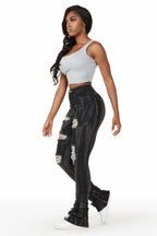 Isha Black Distressed Super Stacked Jean