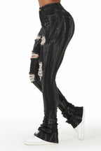 Isha Black Distressed Super Stacked Jean