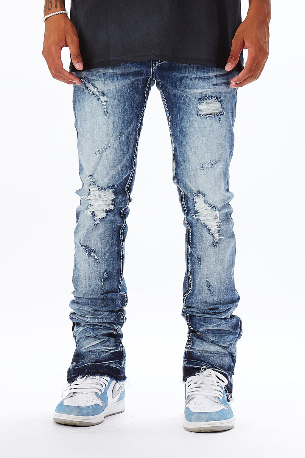 Jaymes Dark Blue Stacked Flare Jean