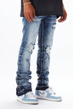 Jaymes Dark Blue Stacked Flare Jean