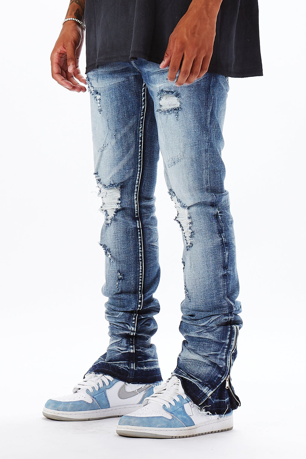 Jaymes Dark Blue Stacked Flare Jean