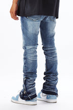 Jaymes Dark Blue Stacked Flare Jean