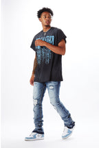 Jaymes Dark Blue Stacked Flare Jean