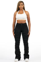 Zariyah Black Rhinestone Stacked Flare Jean