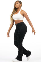 Zariyah Black Rhinestone Stacked Flare Jean