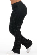 Zariyah Black Rhinestone Stacked Flare Jean