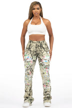 Raeshell Tree Camo Painted Stacked Jean