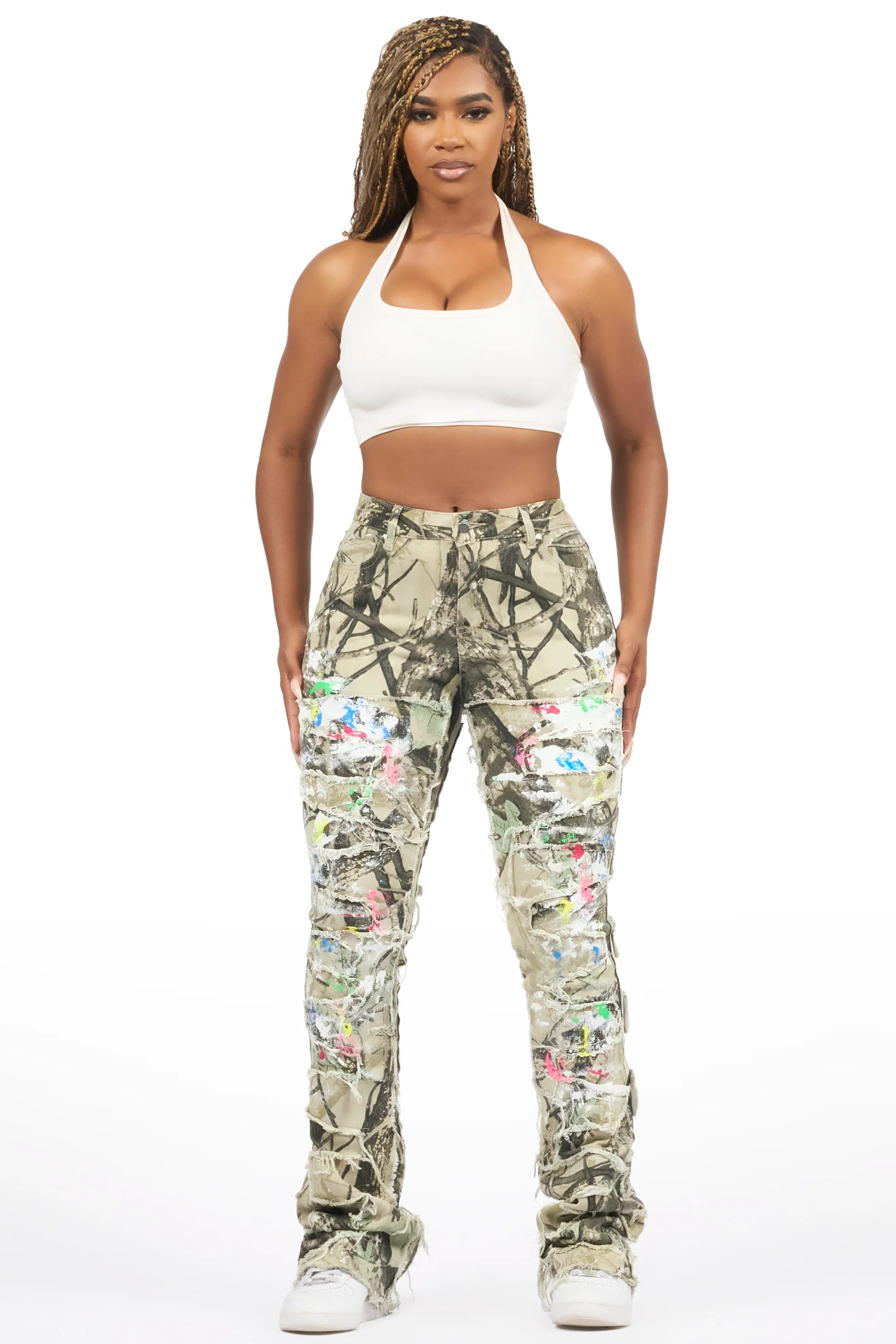 Raeshell Tree Camo Painted Stacked Jean