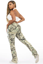 Raeshell Tree Camo Painted Stacked Jean