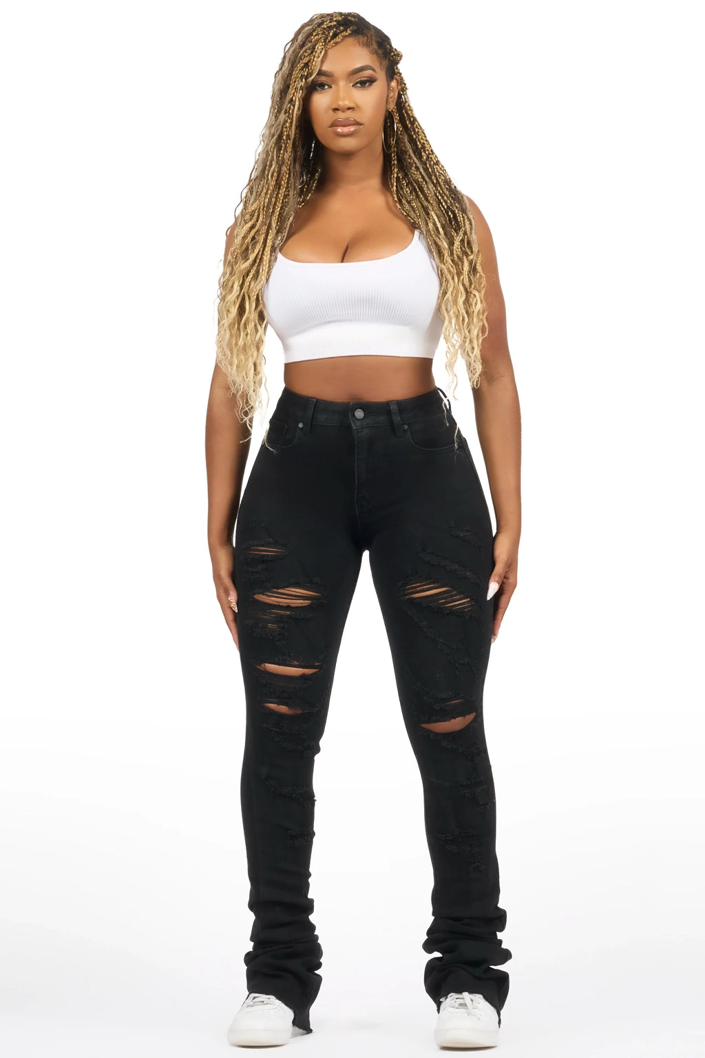 Teyja Black Distressed Super Stacked Jean