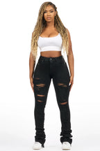 Teyja Black Distressed Super Stacked Jean
