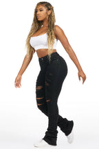 Teyja Black Distressed Super Stacked Jean
