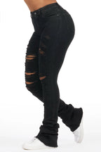 Teyja Black Distressed Super Stacked Jean