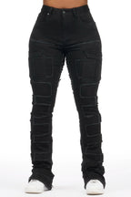 Ramia Black Stacked Flare Jean