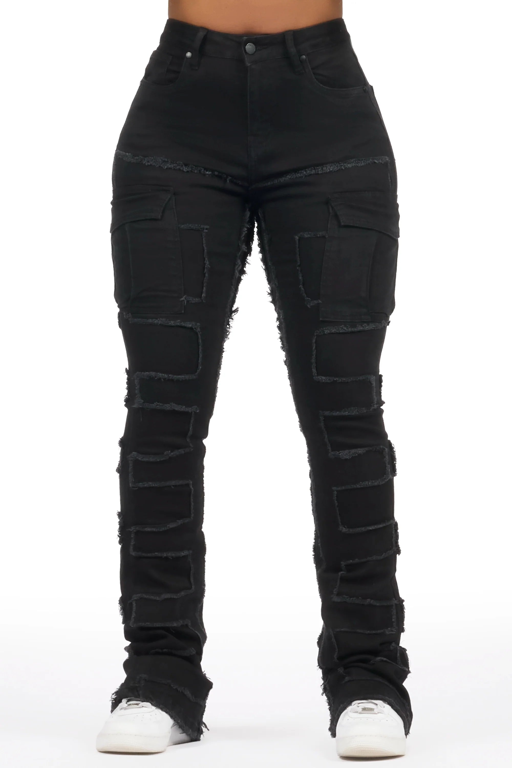 Ramia Black Stacked Flare Jean