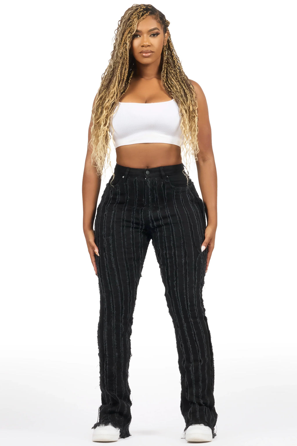 Natalia Black Stacked Flare Jean