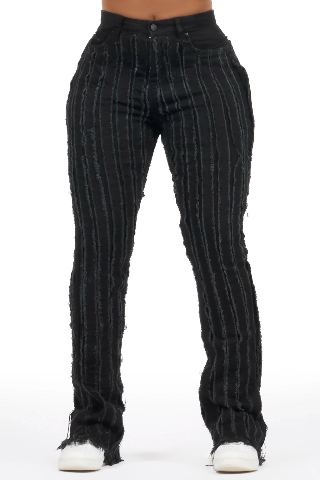 Natalia Black Stacked Flare Jean