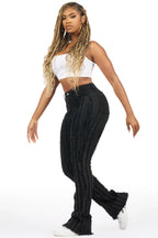 Natalia Black Stacked Flare Jean